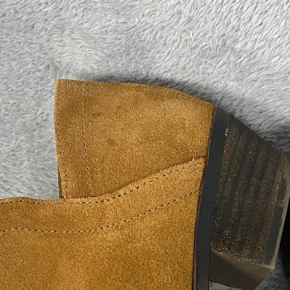 Crown Ivy Ankle Booties Womens 7 Wide Kendall Suede Side Zip Block Heel Tan‎ 7W